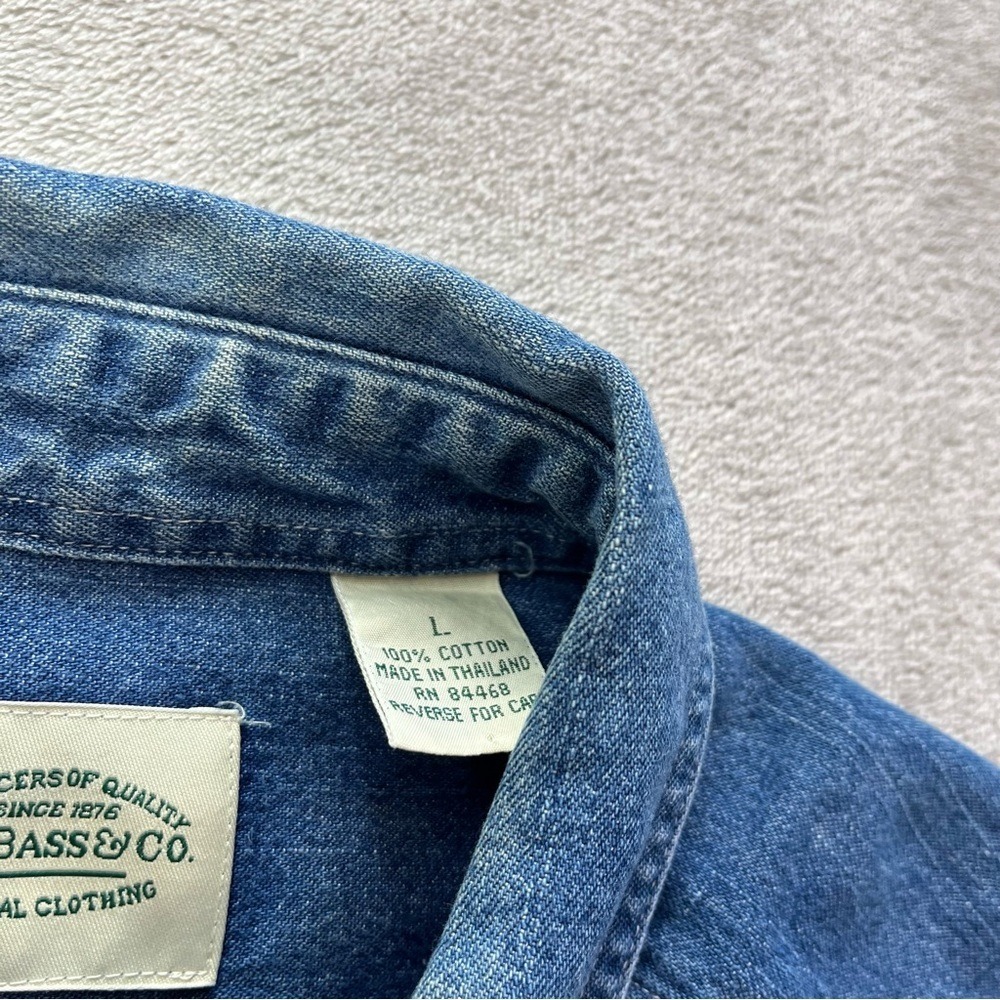 90s Vintage G.H. Bass Denim Shirt L Blue Long Sleeve Cotton Americana Dad Style - Picture 5 of 12